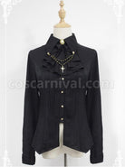 Black Long Sleeve Cotton Stand Collar Bead Chain Lolita Blouse coscarnival