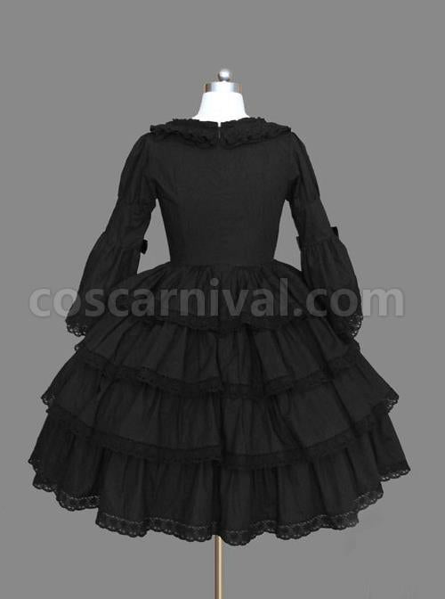 Black Multi-storey Lace Cotton Gothic Lolita Dress coscarnival