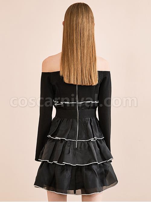 Black Off-shoulder Gothic Lolita Long Sleeve Dress coscarnival