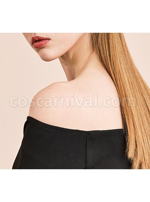 Black Off-shoulder Gothic Lolita Long Sleeve Dress coscarnival