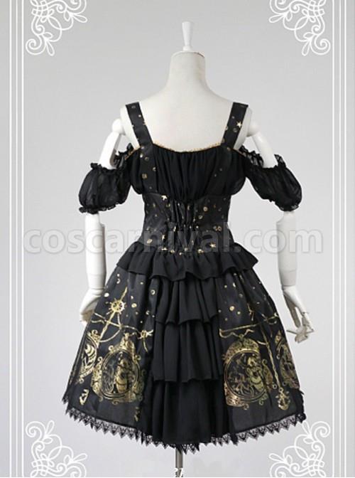 Black Open The Shoulder Tight Waist Lolita Skirt coscarnival