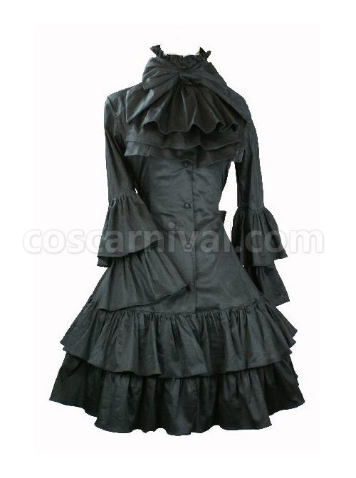 Black Punk Style Gothic Lolita Trumpet Sleeve Dress coscarnival