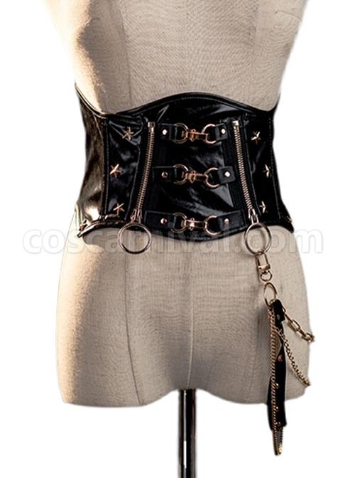 Black Punk Style Metal Chain Decoration Pentagram Metal Ring Buckle Decoration Lolita Girdle coscarnival