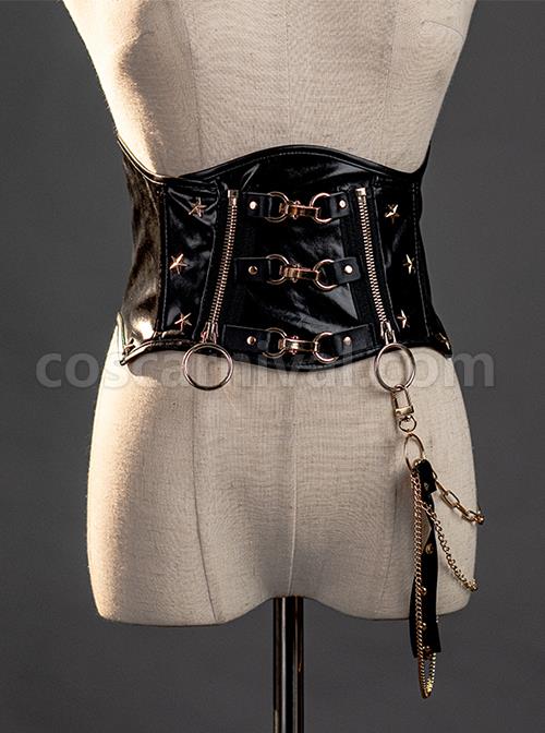Black Punk Style Metal Chain Decoration Pentagram Metal Ring Buckle Decoration Lolita Girdle coscarnival