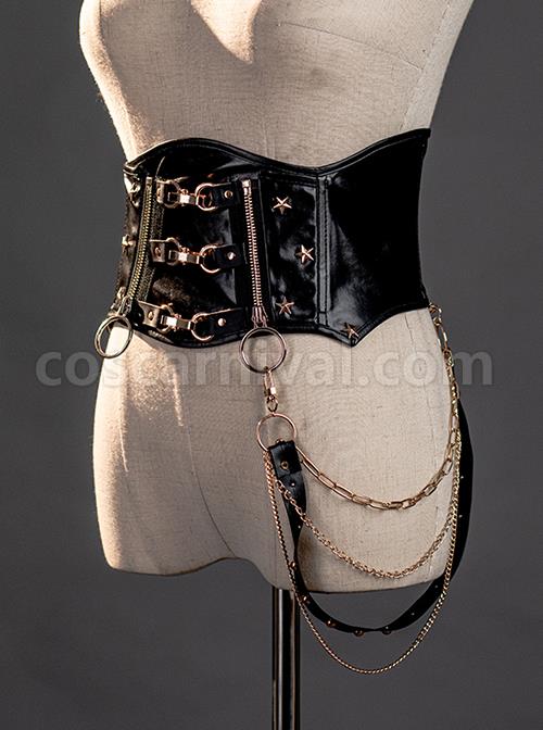 Black Punk Style Metal Chain Decoration Pentagram Metal Ring Buckle Decoration Lolita Girdle coscarnival