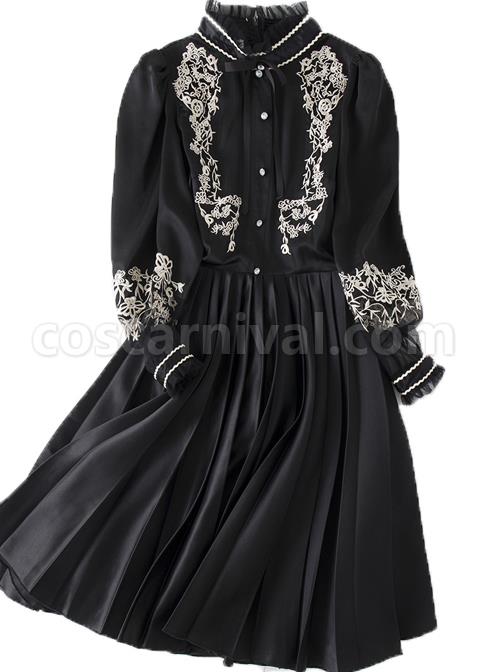 Black-Retro-Embroidery-Standing-Collar-Classic-Lolita-Long-Sleeve-Dress-coscarnival-3654