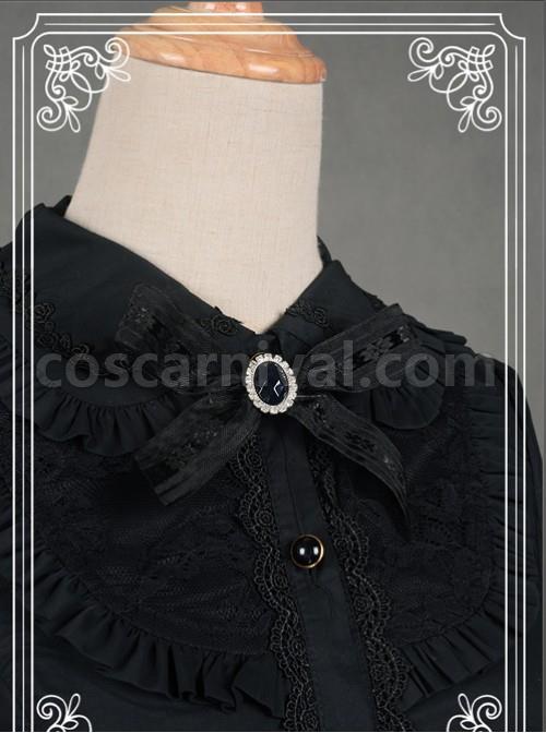 Black Retro Mercerized Cotton Lace Flare Sleeve Lolita Blouse coscarnival