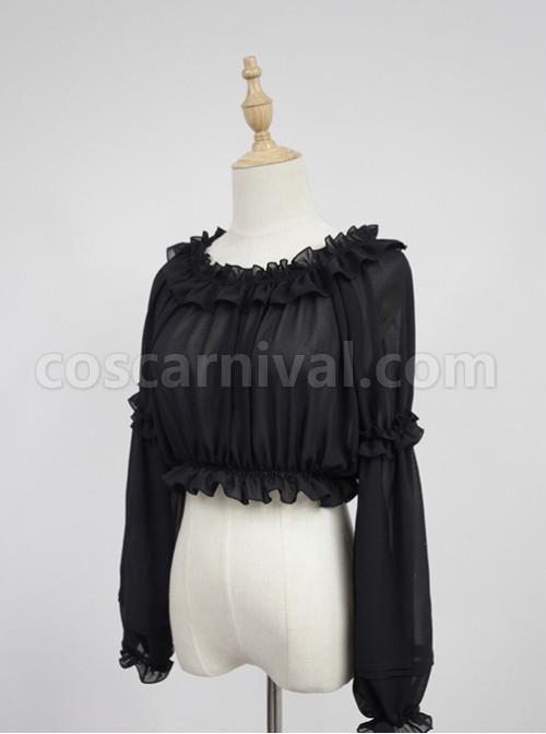 Black Round Collar Agaric Laces Bottoming Shirt Lolita Blouse coscarnival