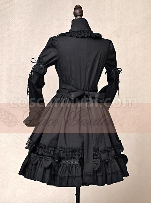 Black Short Sleeves Cotton Bow Gothic Lolita Dress coscarnival
