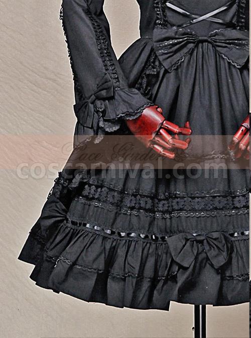 Black Short Sleeves Cotton Bow Gothic Lolita Dress coscarnival