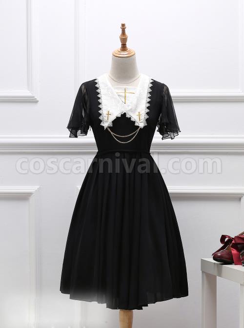 Black Short Sleeves Crucifix Gothic Lolita Dress coscarnival