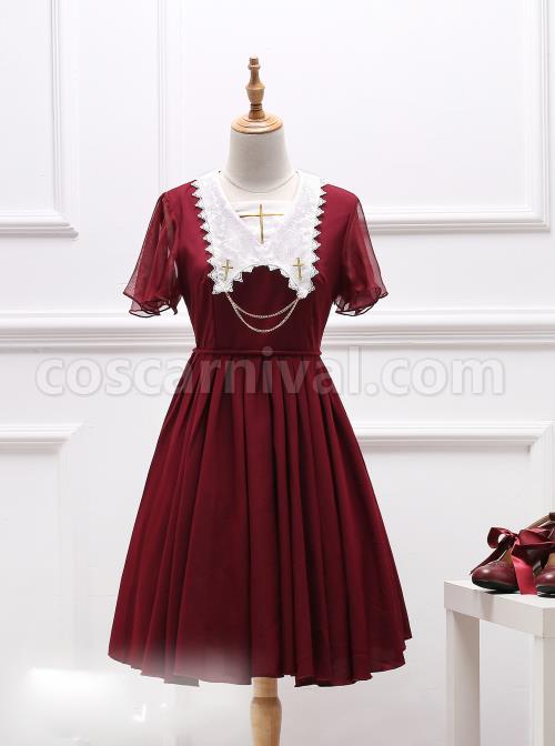Black Short Sleeves Crucifix Gothic Lolita Dress coscarnival