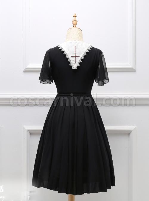 Black Short Sleeves Crucifix Gothic Lolita Dress coscarnival