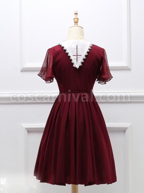 Black Short Sleeves Crucifix Gothic Lolita Dress coscarnival