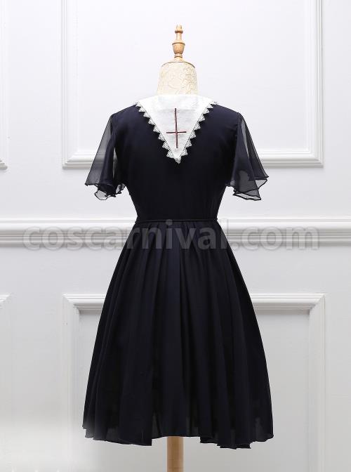 Black Short Sleeves Crucifix Gothic Lolita Dress coscarnival