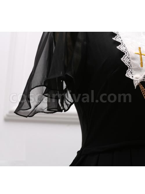 Black Short Sleeves Crucifix Gothic Lolita Dress coscarnival