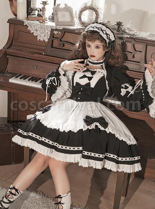 Black-White-Elegant-Maid-Bubble-Flare-Sleeves-Bow-Knot-Decorate-Lace-Classic-Lolita-Sleeveless-Dress-Set-coscarnival-1799