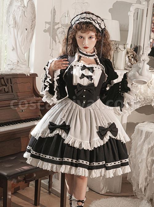 Black-White-Elegant-Maid-Bubble-Flare-Sleeves-Bow-Knot-Decorate-Lace-Classic-Lolita-Sleeveless-Dress-Set-coscarnival-1802