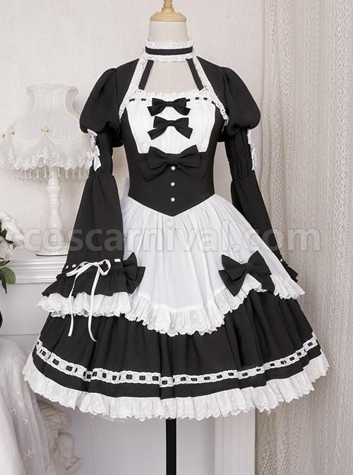 Black-White-Elegant-Maid-Bubble-Flare-Sleeves-Bow-Knot-Decorate-Lace-Classic-Lolita-Sleeveless-Dress-Set-coscarnival-1851