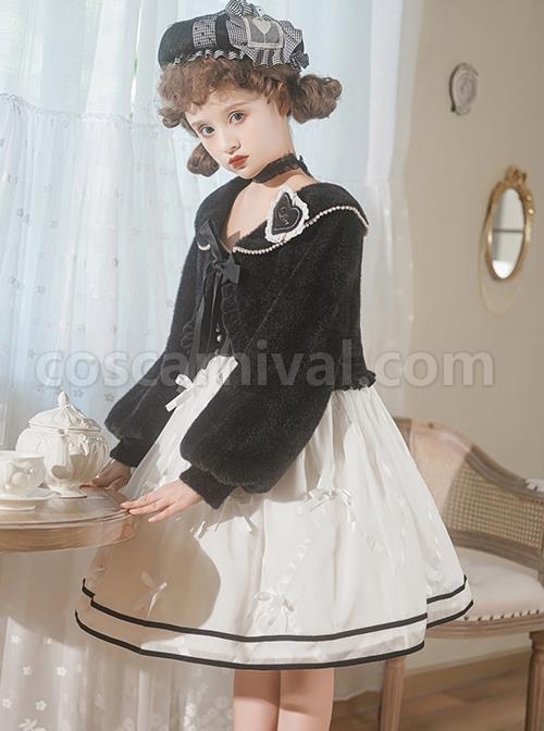 Black-White-Elegant-Sleeveless-Lace-Bow-Dress-Plush-Jacket-Classic-Lolita-Dress-Set-coscarnival-3477