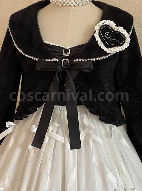 Black-White-Elegant-Sleeveless-Lace-Bow-Dress-Plush-Jacket-Classic-Lolita-Dress-Set-coscarnival-3489
