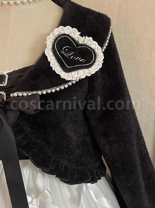 Black-White-Elegant-Sleeveless-Lace-Bow-Dress-Plush-Jacket-Classic-Lolita-Dress-Set-coscarnival-3492