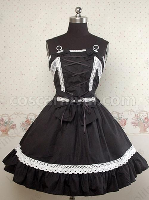 Black and White Lace Bowknot Gothic Lolita Sling Dress coscarnival