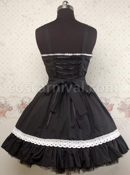 Black and White Lace Bowknot Gothic Lolita Sling Dress coscarnival