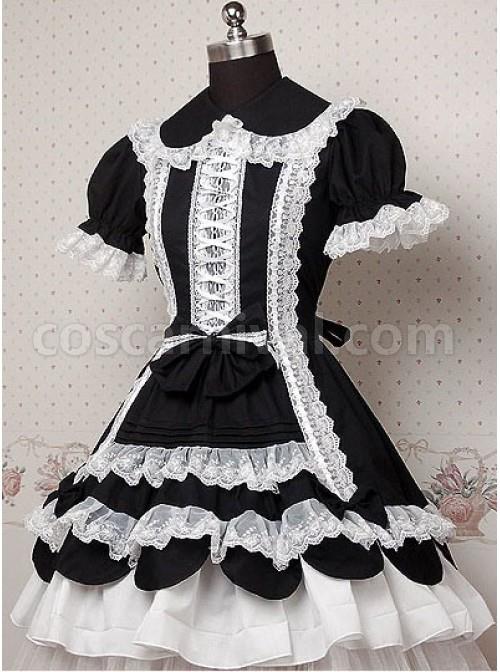 Black-and-White-Puff-Short-Sleeves-Ruffle-Bow-Lolita-Dress-coscarnival-121