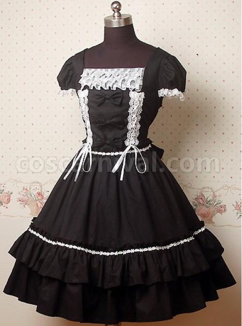Black-and-White-Puff-Sleeves-Bow-Lolita-Dress-coscarnival-1807