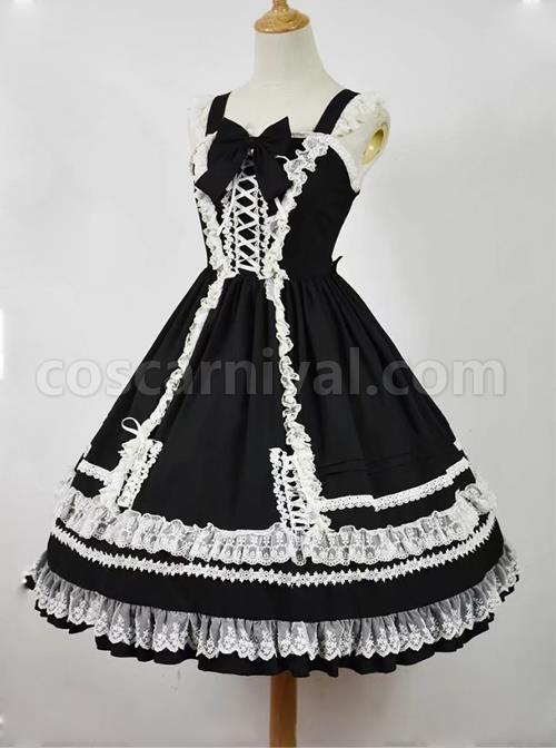Black-and-White-Sleeveless-Lace-Bow-Classic-Lolita-Dress-coscarnival-1028