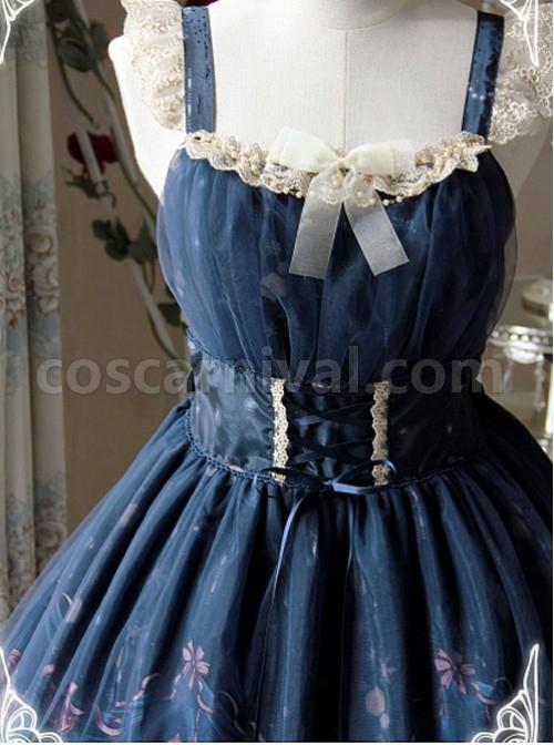 Blue-Lace-Trimmed-Straps-Waist-Dress-coscarnival-5245