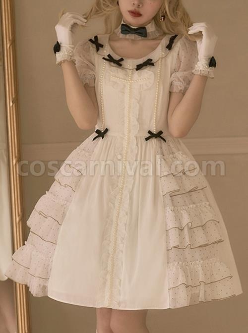 Bow-Petal-Collar-Polka-Dot-Chiffon-Puff-Sleeve-Pearl-Ruffle-Crucifix-Design-Classic-Lolita-Short-Sleeve-Dress-coscarnival-3405