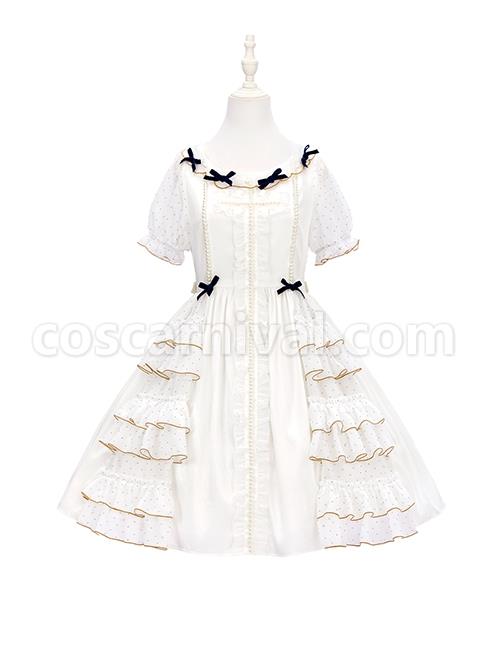 Bow-Petal-Collar-Polka-Dot-Chiffon-Puff-Sleeve-Pearl-Ruffle-Crucifix-Design-Classic-Lolita-Short-Sleeve-Dress-coscarnival-3461