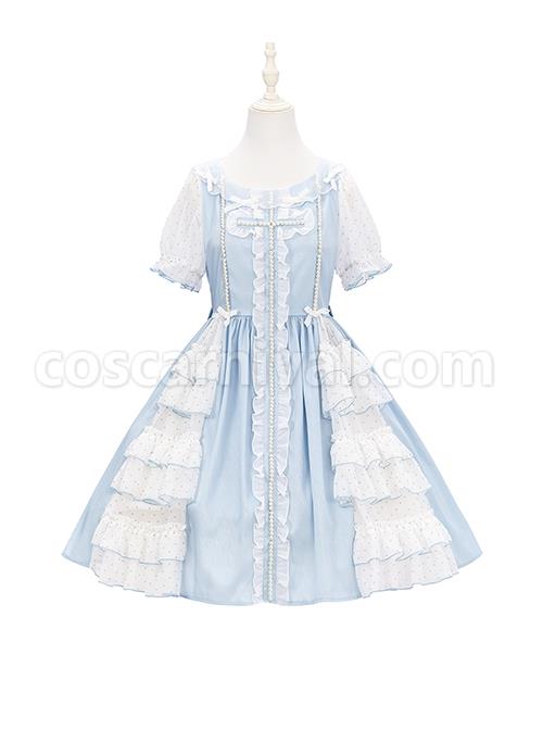 Bow-Petal-Collar-Polka-Dot-Chiffon-Puff-Sleeve-Pearl-Ruffle-Crucifix-Design-Classic-Lolita-Short-Sleeve-Dress-coscarnival-3475
