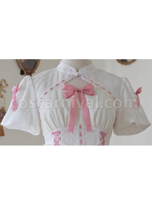 Bow-Print-Graphic-Decoration-Small-Shawl-Chinese-Style-Buckle-Design-Pleated-Fluffy-Lace-Hem-Classic-Lolita-Short-Sleeve-Dress-coscarnival-1449