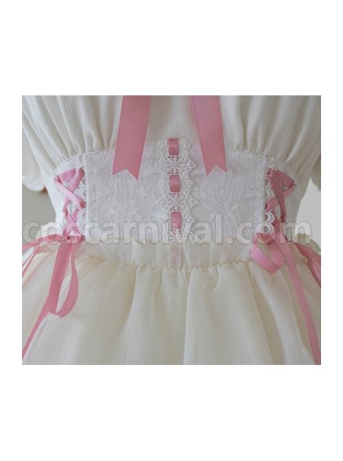 Bow-Print-Graphic-Decoration-Small-Shawl-Chinese-Style-Buckle-Design-Pleated-Fluffy-Lace-Hem-Classic-Lolita-Short-Sleeve-Dress-coscarnival-1457