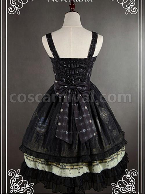 Bowknot Decorated Neckline Wide  Straps Lolita JSK / Jumper Skirt with Tulle Overlay - Arabian Nights by Souffle Song coscarnival