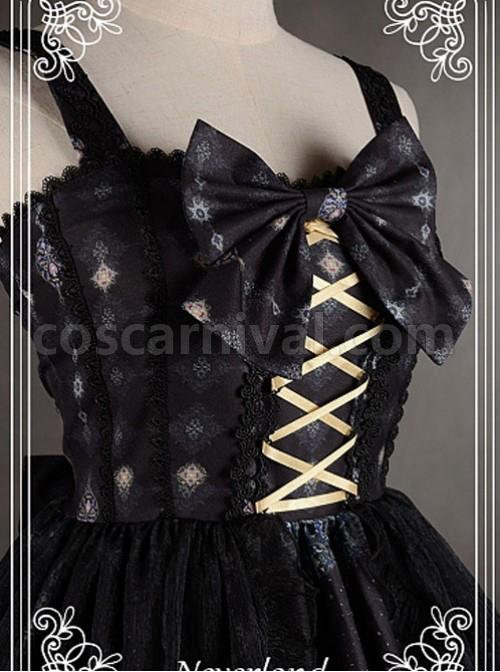 Bowknot Decorated Neckline Wide  Straps Lolita JSK / Jumper Skirt with Tulle Overlay - Arabian Nights by Souffle Song coscarnival
