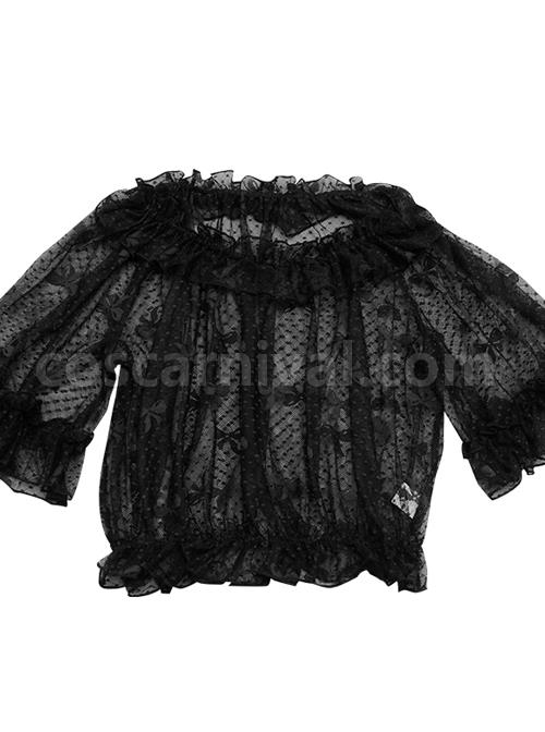 Bowknot Lace Off Shoulder Classic Lolita Short Sleeve Shirt coscarnival
