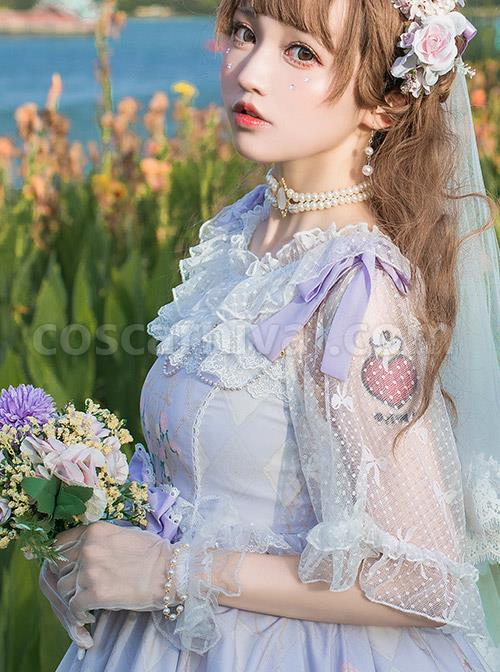 Bowknot Lace Off Shoulder Classic Lolita Short Sleeve Shirt coscarnival