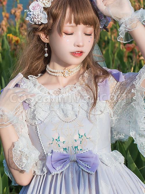 Bowknot Lace Off Shoulder Classic Lolita Short Sleeve Shirt coscarnival