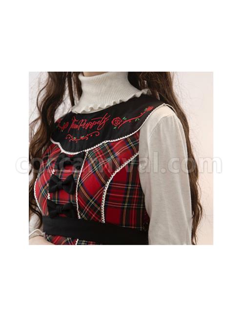 Briar-Series-JSK-Scotland-Red-Plaid-Doll-Collar-Flower-Embroidery-Black-Bow-Knots-British-Style-Classic-Lolita-Sleeveless-Dress-coscarnival-3399