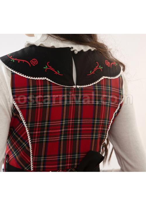 Briar-Series-JSK-Scotland-Red-Plaid-Doll-Collar-Flower-Embroidery-Black-Bow-Knots-British-Style-Classic-Lolita-Sleeveless-Dress-coscarnival-3401