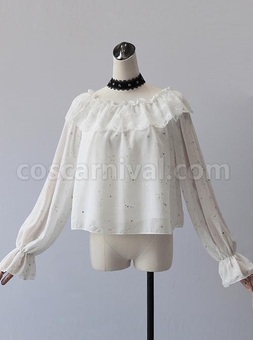 Bronzing White Chiffon Classic Lolita Long Sleeve Shirt coscarnival