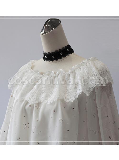 Bronzing White Chiffon Classic Lolita Long Sleeve Shirt coscarnival