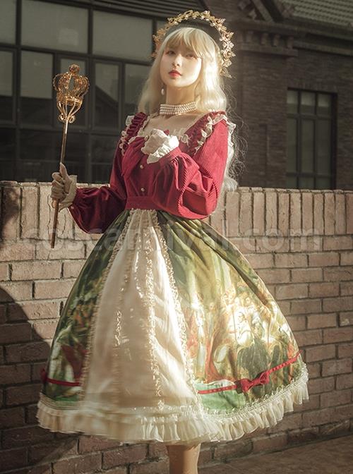 Brumaire-Coup-Series-Court-Red-Velvet-Retro-Upper-Body-Oil-Painting-Printed-Skirt-Hem-Classic-Lolita-Long-Sleeved-Dress-coscarnival-3380