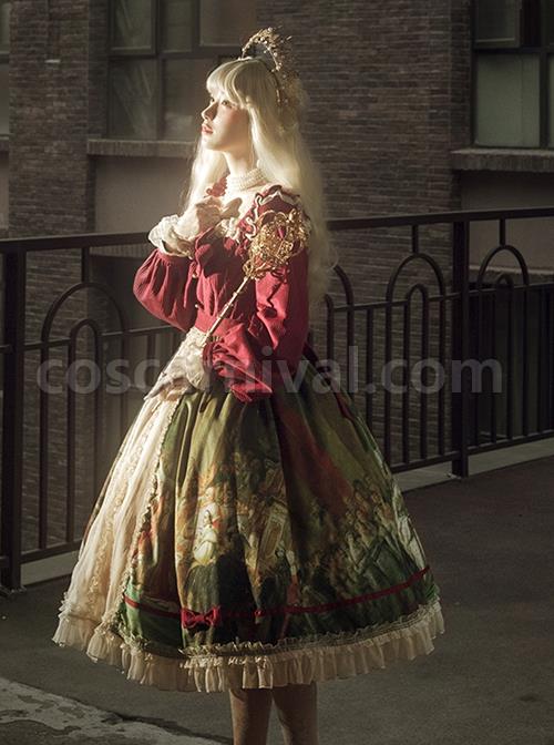 Brumaire-Coup-Series-Court-Red-Velvet-Retro-Upper-Body-Oil-Painting-Printed-Skirt-Hem-Classic-Lolita-Long-Sleeved-Dress-coscarnival-3389