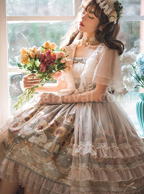 Bunny-Sunflower-Print-Bow-Knot-Waist-Frenulum-Polka-Dot-Ruffle-Smock-Classic-Lolita-Sleeveless-Dress-coscarnival-1414