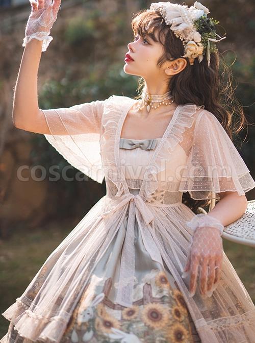 Bunny-Sunflower-Print-Bow-Knot-Waist-Frenulum-Polka-Dot-Ruffle-Smock-Classic-Lolita-Sleeveless-Dress-coscarnival-1419